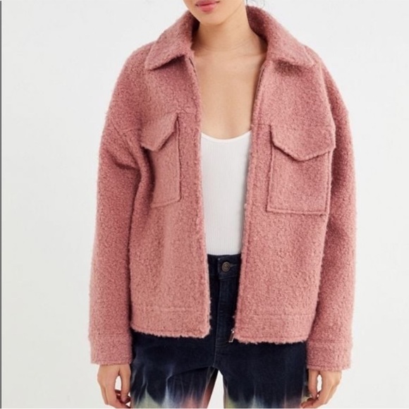 NWT Urban Outfitters Sz Large Teddy Zip-up Coat in Dusty Rose/Blush - Picture 2 of 7